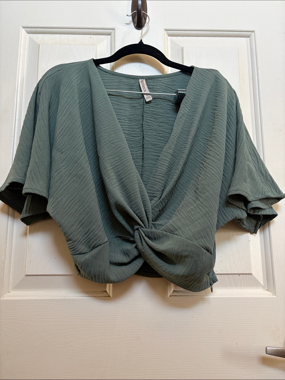 Women's Sage Green Twist-Front V-Neck Top